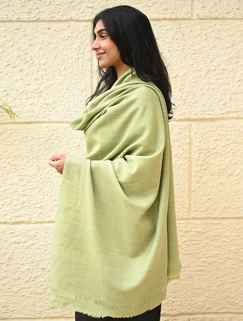 Fine, Soft Himachal Wool Self Striped Shawl - Mist Green