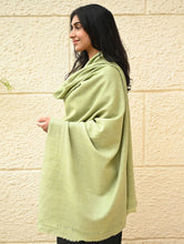 Load image into Gallery viewer, Fine, Soft Himachal Wool Self Striped Shawl - Mist Green