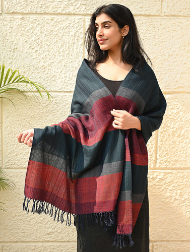 Fine, Soft Himachal Wool Self Striped Stole - Ashen Blue