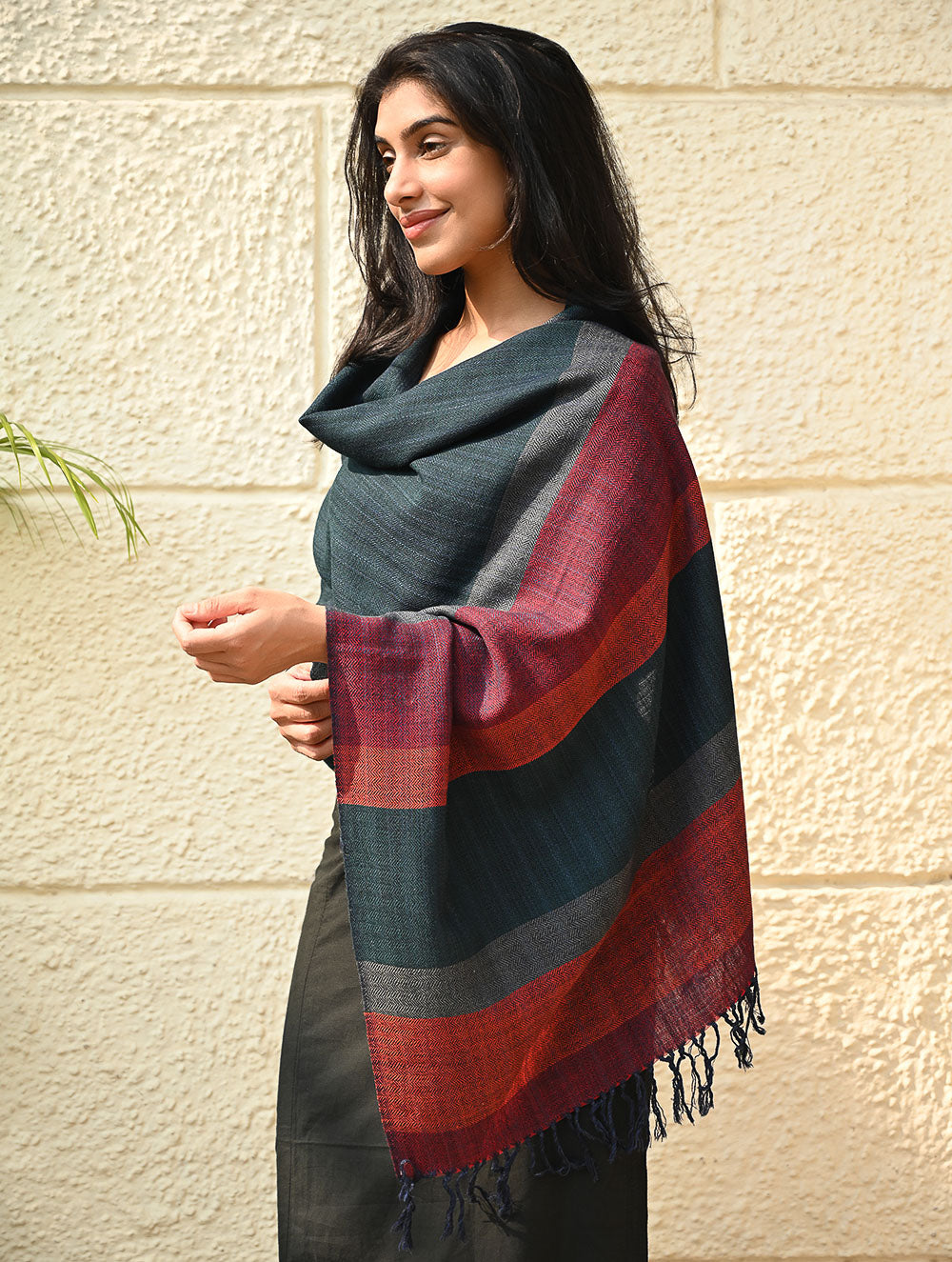 Load image into Gallery viewer, Fine, Soft Himachal Wool Self Striped Stole - Ashen Blue