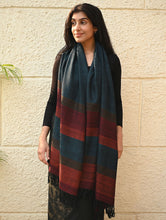 Load image into Gallery viewer, Fine, Soft Himachal Wool Self Striped Stole - Cobalt Haze