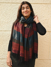 Load image into Gallery viewer, Fine, Soft Himachal Wool Self Striped Stole - Cobalt Haze