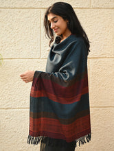 Load image into Gallery viewer, Fine, Soft Himachal Wool Self Striped Stole - Cobalt Haze