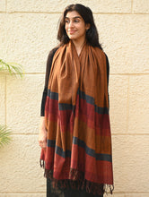 Load image into Gallery viewer, Fine, Soft Himachal Wool Self Striped Stole - Golden Dawn