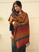 Load image into Gallery viewer, Fine, Soft Himachal Wool Self Striped Stole - Golden Dawn