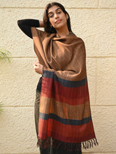 Load image into Gallery viewer, Fine, Soft Himachal Wool Self Striped Stole - Golden Dawn