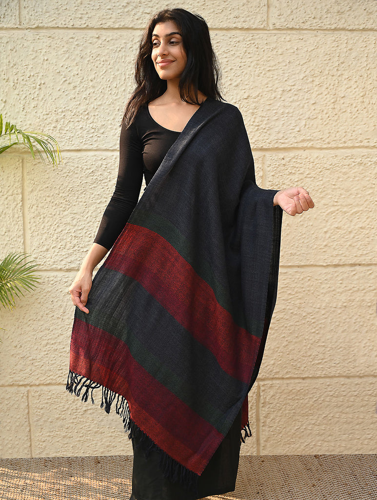 Fine, Soft Himachal Wool Self Striped Stole - Grey Dusk