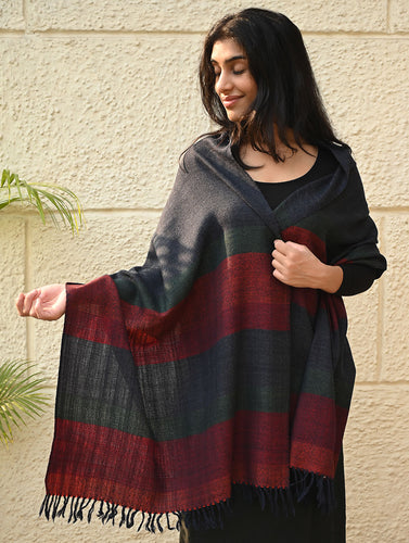 Fine, Soft Himachal Wool Self Striped Stole - Grey Dusk