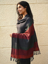 Load image into Gallery viewer, Fine, Soft Himachal Wool Self Striped Stole - Grey Dusk