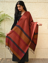 Load image into Gallery viewer, Fine, Soft Himachal Wool Self Striped Stole - Harvest Glow