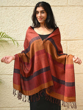 Load image into Gallery viewer, Fine, Soft Himachal Wool Self Striped Stole - Harvest Glow