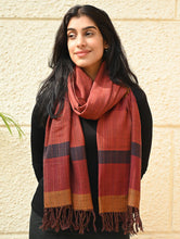 Load image into Gallery viewer, Fine, Soft Himachal Wool Self Striped Stole - Harvest Glow