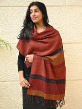 Load image into Gallery viewer, Fine, Soft Himachal Wool Self Striped Stole - Harvest Glow