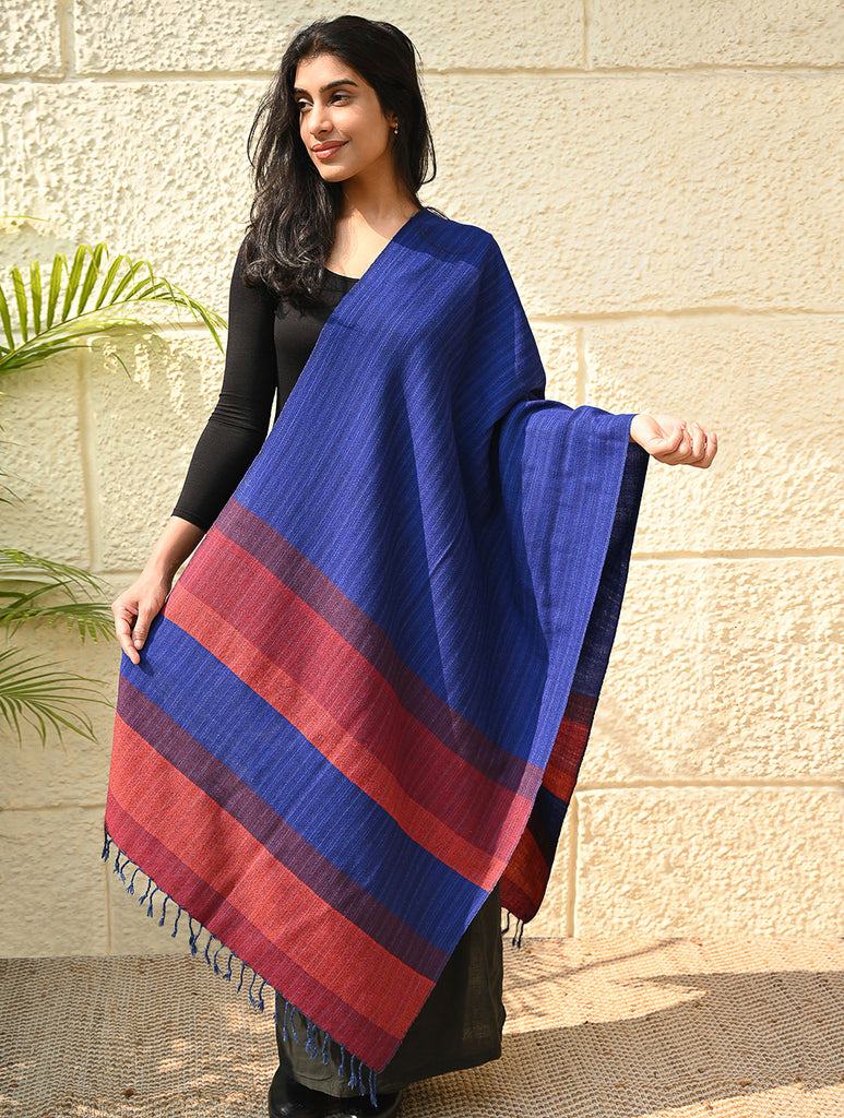 Fine, Soft Himachal Wool Self Striped Stole - Ink and Ember