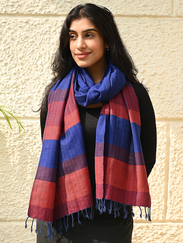 Fine, Soft Himachal Wool Self Striped Stole - Ink and Ember