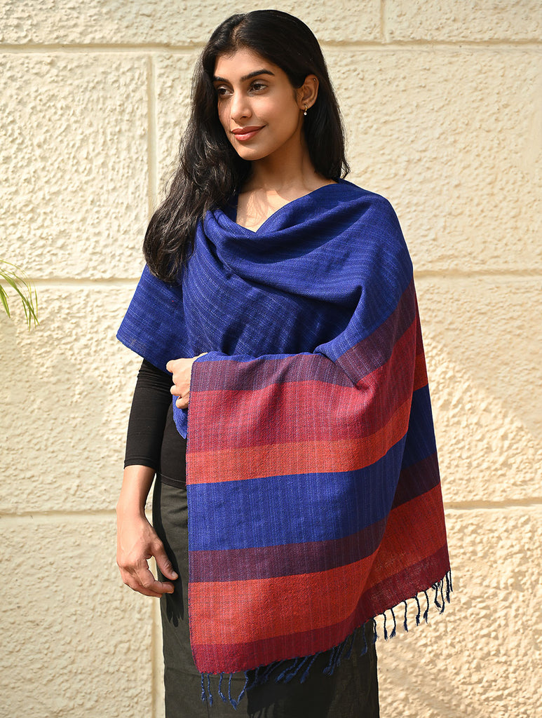 Fine, Soft Himachal Wool Self Striped Stole - Ink and Ember