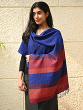 Load image into Gallery viewer, Fine, Soft Himachal Wool Self Striped Stole - Ink and Ember