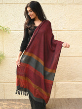 Load image into Gallery viewer, Fine, Soft Himachal Wool Self Striped Stole - Mulled Rust