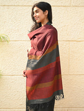 Load image into Gallery viewer, Fine, Soft Himachal Wool Self Striped Stole - Mulled Rust