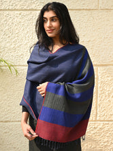 Load image into Gallery viewer, Fine, Soft Himachal Wool Self Striped Stole - Navy Glen