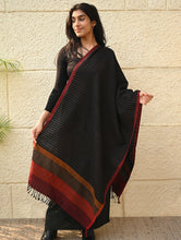 Load image into Gallery viewer, Fine, Soft Himachal Wool Self Striped Stole - Noir Stripes