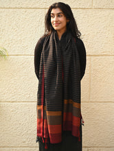 Load image into Gallery viewer, Fine, Soft Himachal Wool Self Striped Stole - Noir Stripes