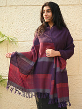 Load image into Gallery viewer, Fine, Soft Himachal Wool Self Striped Stole - Sakura Sky