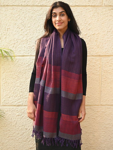 Fine, Soft Himachal Wool Self Striped Stole - Sakura Sky