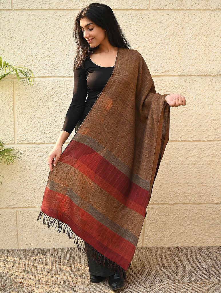 Fine, Soft Himachal Wool Self Striped Stole - Sandalwood Grove