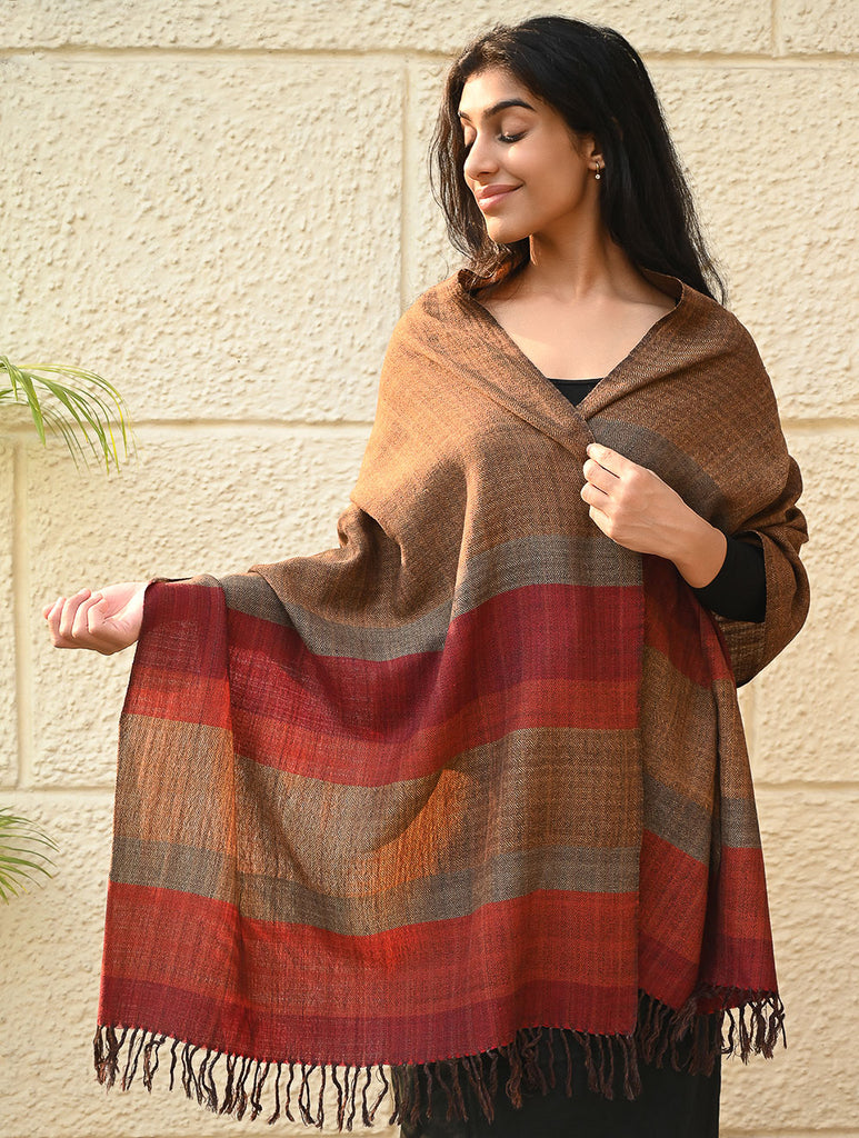 Fine, Soft Himachal Wool Self Striped Stole - Sandalwood Grove