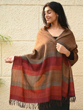 Load image into Gallery viewer, Fine, Soft Himachal Wool Self Striped Stole - Sandalwood Grove