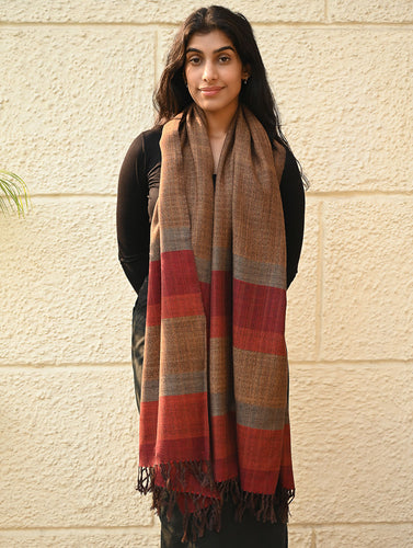 Fine, Soft Himachal Wool Self Striped Stole - Sandalwood Grove