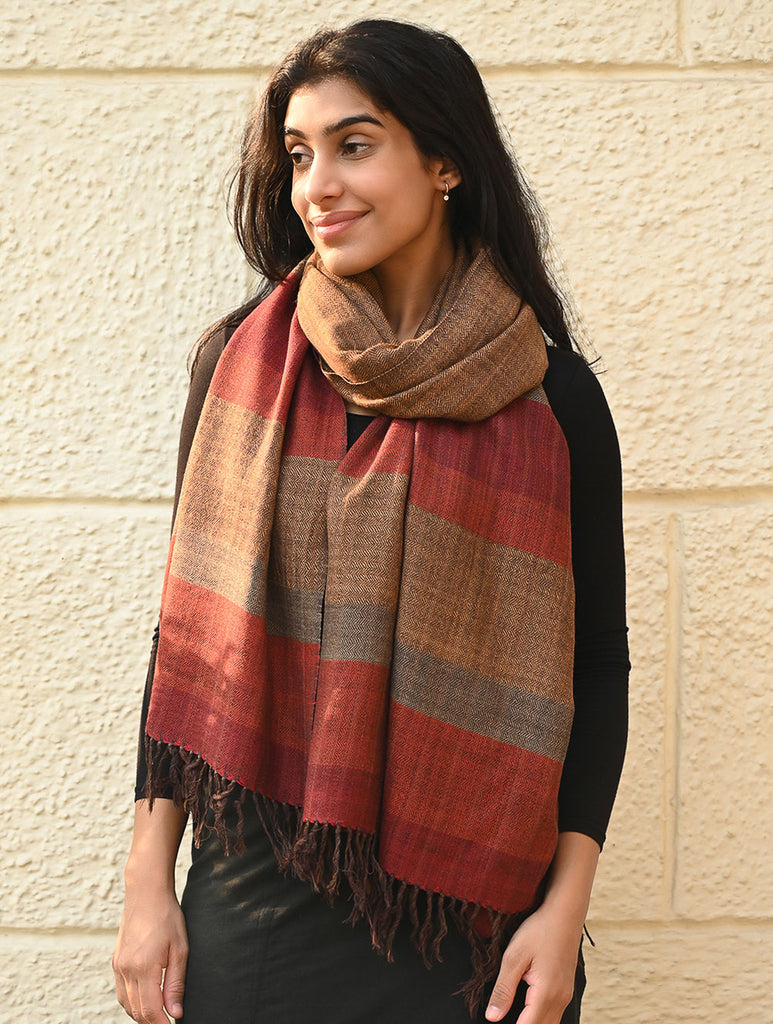 Fine, Soft Himachal Wool Self Striped Stole - Sandalwood Grove