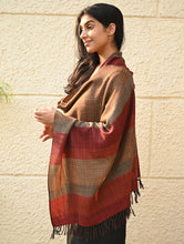Load image into Gallery viewer, Fine, Soft Himachal Wool Self Striped Stole - Sandalwood Grove