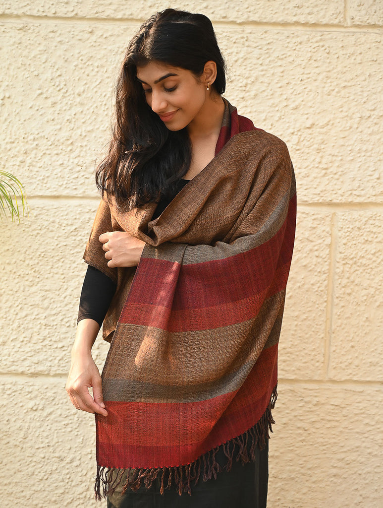 Fine, Soft Himachal Wool Self Striped Stole - Sandalwood Grove