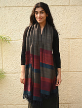 Load image into Gallery viewer, Fine, Soft Himachal Wool Self Striped Stole - Woody Mist