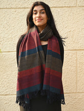 Load image into Gallery viewer, Fine, Soft Himachal Wool Self Striped Stole - Woody Mist