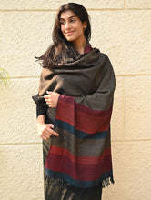 Load image into Gallery viewer, Fine, Soft Himachal Wool Self Striped Stole - Woody Mist