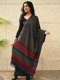 Fine, Soft Himachal Wool Self Striped Stole - Woody Mist