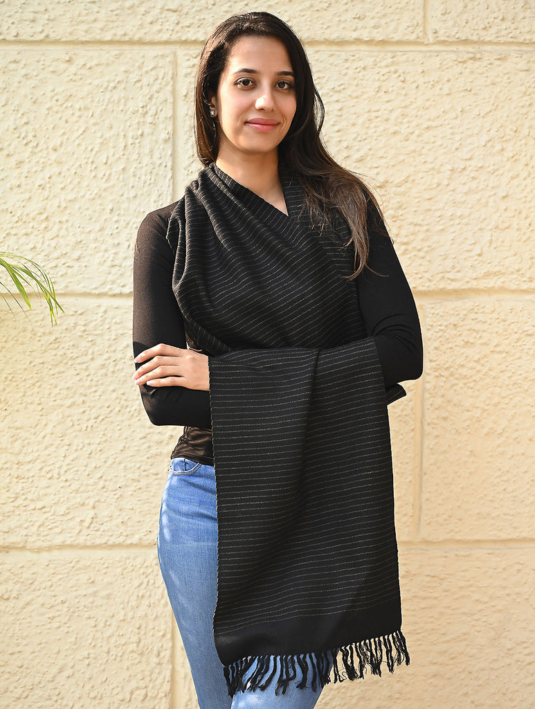 Fine, Soft Himachal Wool Striped Muffler - Iron Mist