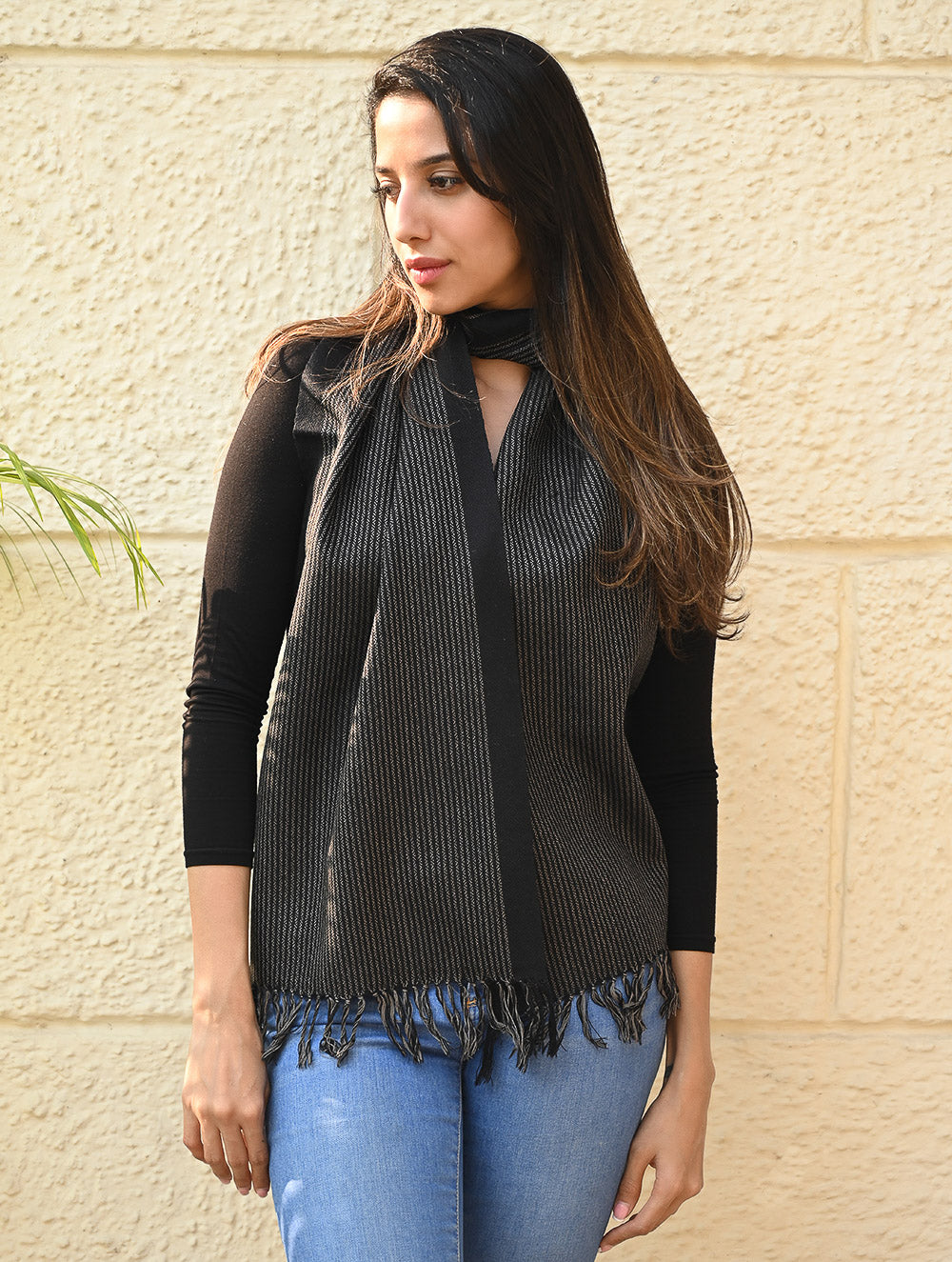 Load image into Gallery viewer, Fine, Soft Himachal Wool Striped Muffler - Silver Linings