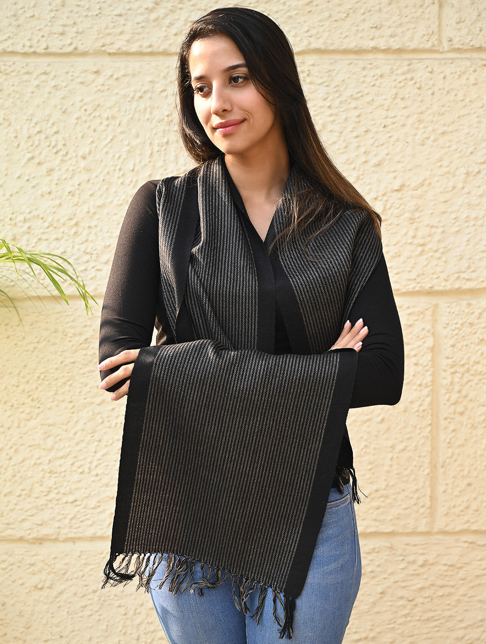 Load image into Gallery viewer, Fine, Soft Himachal Wool Striped Muffler - Silver Linings