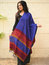 Load image into Gallery viewer, Fine, Soft Himachal Wool Striped Stole - Royal Blue and Multicolored