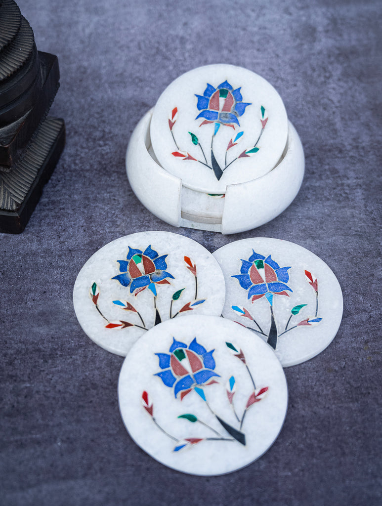 Floral Tapestry Marble Inlay Coasters