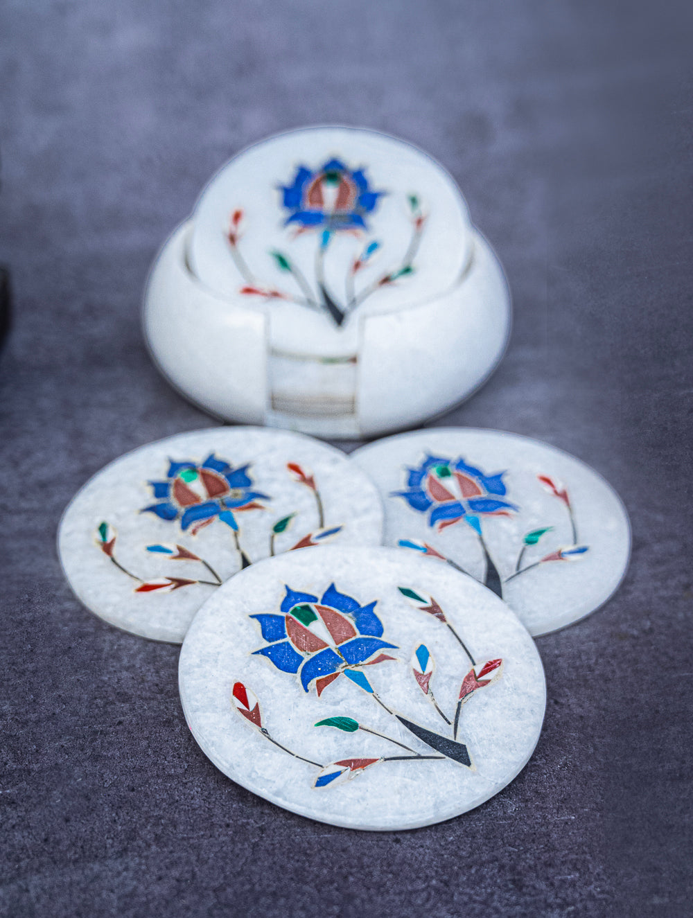 Floral Tapestry Marble Inlay Coasters