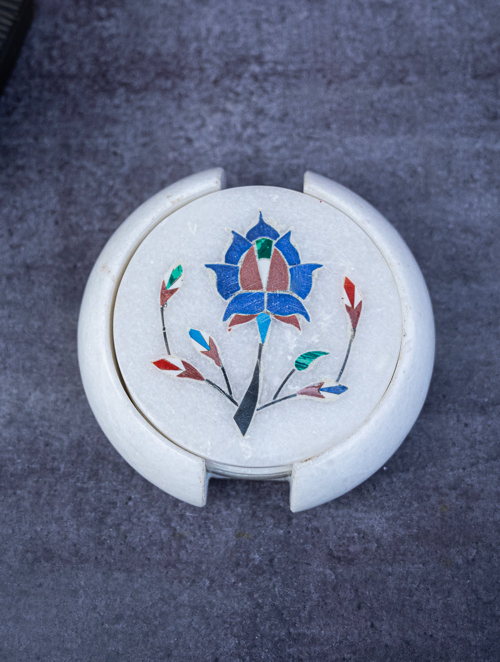 Floral Tapestry Marble Inlay Coasters