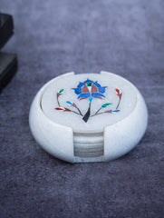 Floral Tapestry Marble Inlay Coasters