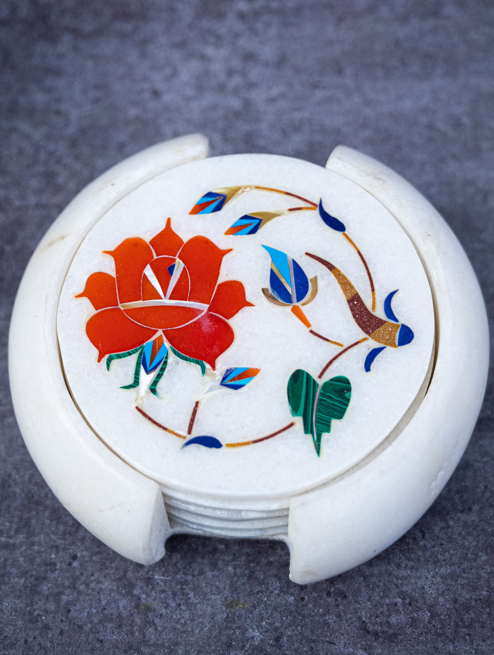 Floral Tapestry Marble Inlay Coasters