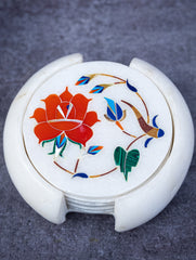 Floral Tapestry Marble Inlay Coasters