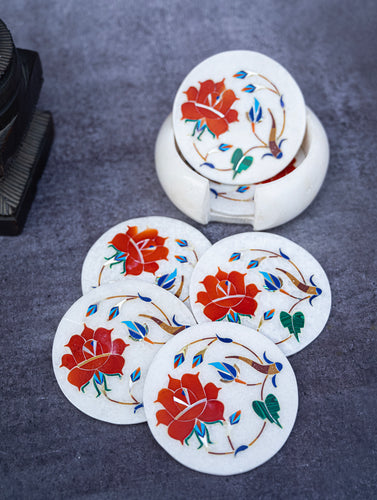 Floral Tapestry Marble Inlay Coasters